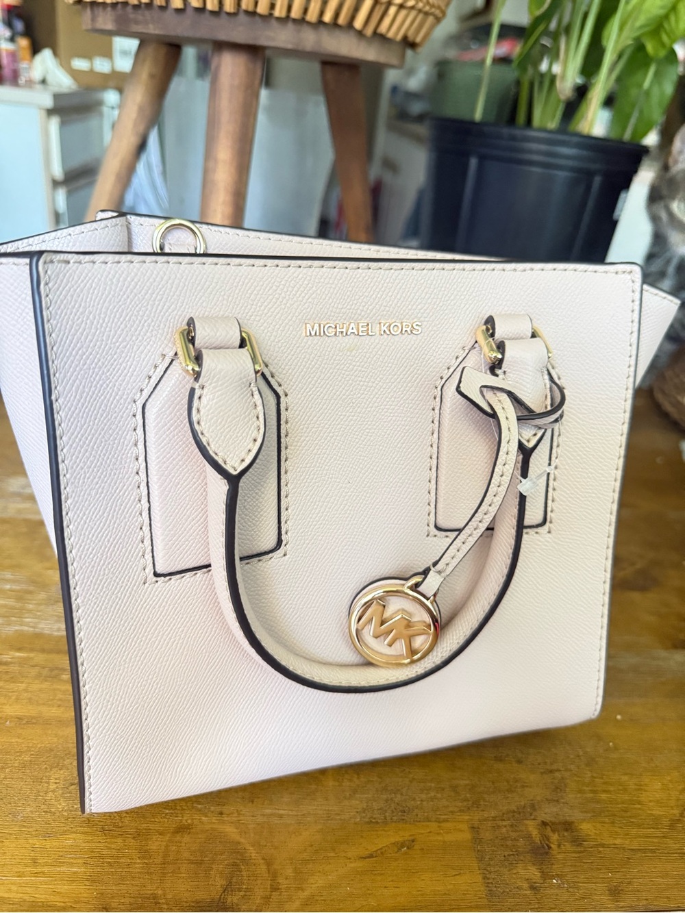 Michael Kors Blush Leather Satchel with Gold Hardware